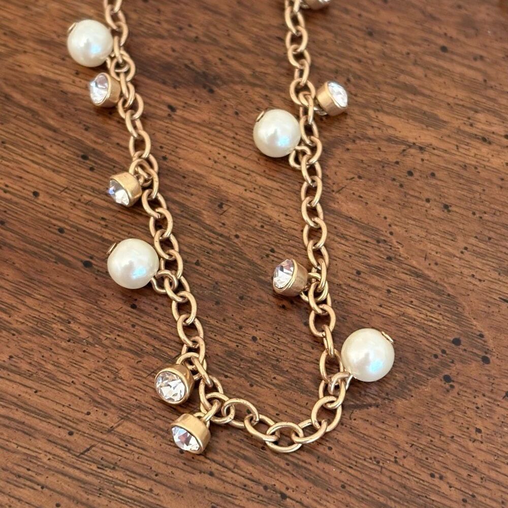 J.Crew | Faux Pearl and Rhinestone Bauble Necklace | 37” Adjustable